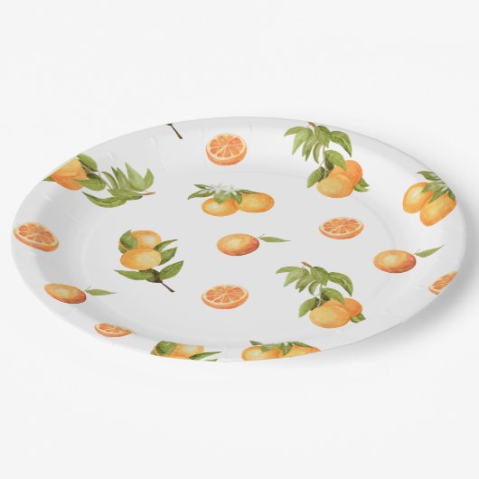 Kleine Süsse Babydusche Orangen Pappteller (Schrägansicht)