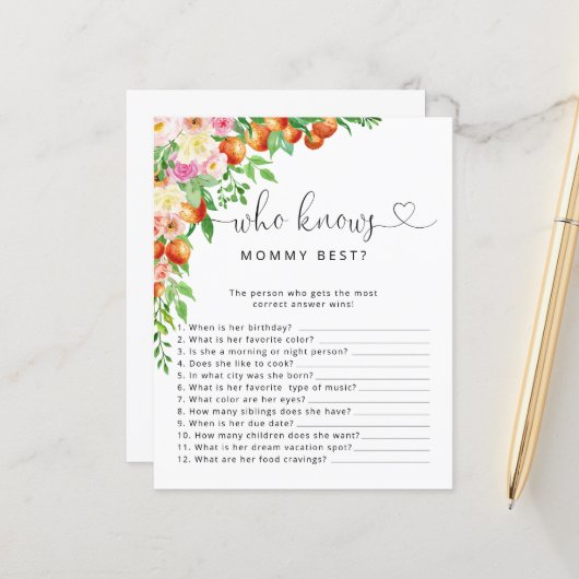Kleine Süsse Babydusche Wer Mommy Best Game kennt (Vorderseite/Rückseite Beispiel)