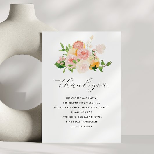 kleine Süsse Citrus Baby Dusche danke Karte