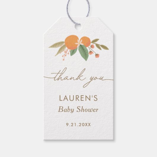 Kleine Süsse Citrus Baby Dusche Geschenkanhänger (Vorderseite)