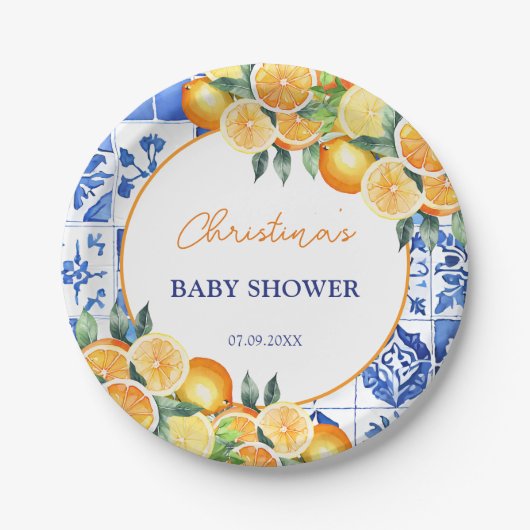 Kleine Süsse Citrus Baby Dusche Pappteller (Vorderseite)