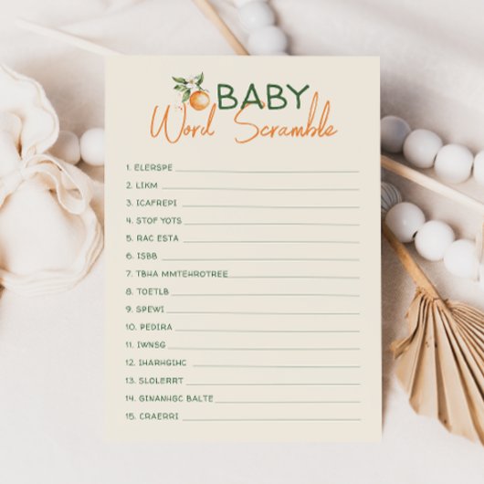 Kleine Süsse Citrus Baby Word Scramble Game Card Einladung