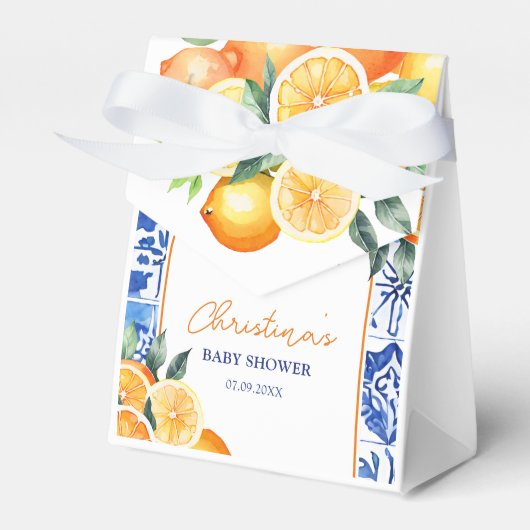 Kleine Süsse Citrus Blue Tiles Baby Dusche Geschenkschachtel (Vorderseite)