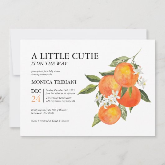 Kleine Süsse Citrus Botanical Modern Baby Dusche Einladung (Vorderseite)