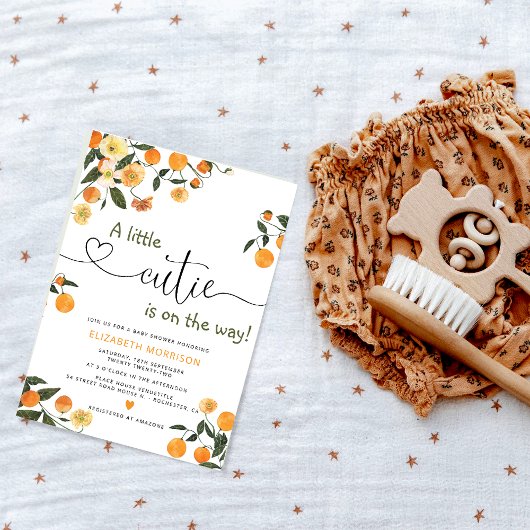 Kleine Süsse Citrus Botanical Orange Babydusche Einladung