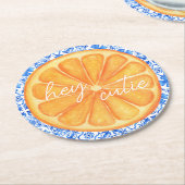Kleine Süsse Citrus Orange Azulejo Kinderdusche Runder Pappuntersetzer (Angewinkelt)