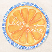 Kleine Süsse Citrus Orange Azulejo Kinderdusche Runder Pappuntersetzer (Vorderseite)