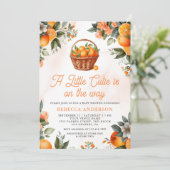 Kleine Süsse Citrus Orange Basket Baby Dusche Einladung (Stehend Vorderseite)