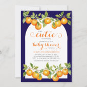 Kleine Süsse Citrus Orange Navy Blue Baby Dusche Einladung (Vorderseite)
