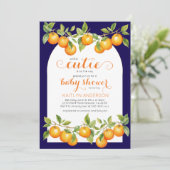Kleine Süsse Citrus Orange Navy Blue Baby Dusche Einladung (Stehend Vorderseite)