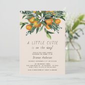 Kleine Süsse Citrus Orange Neutral Baby Dusche Einladung (Stehend Vorderseite)