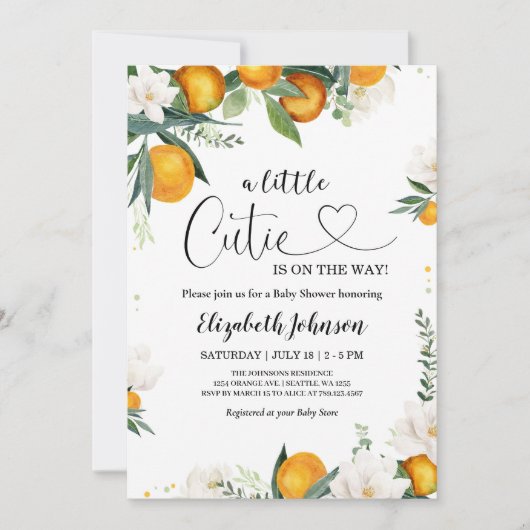 Kleine Süsse Clementine Baby Duwer Gender Neutral Einladung (Vorderseite)