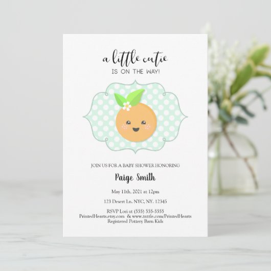 Kleine Süsse Clementine Babydusche Einladung (Stehend Vorderseite)