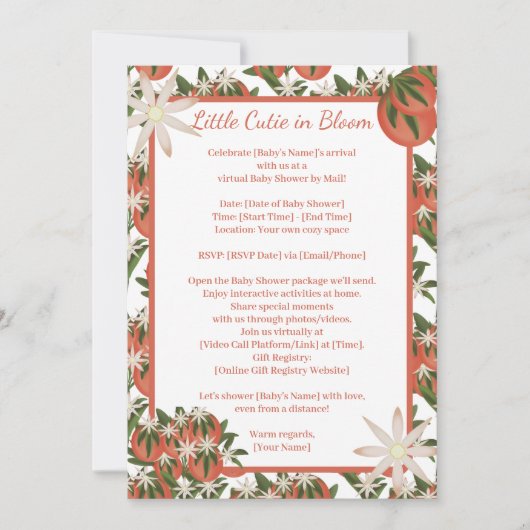 Kleine Süsse Clementine Babydusche nach Entfernung Einladung (Vorderseite)