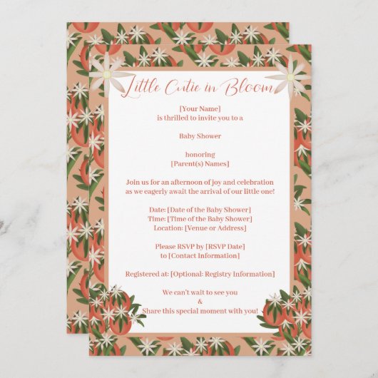 Kleine Süsse Clementine |Citrus Theme Babydusche Einladung (Vorne/Hinten)