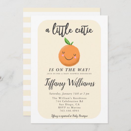 Kleine Süsse Clementine Gender Neutral Baby Dusche Einladung (Vorne/Hinten)