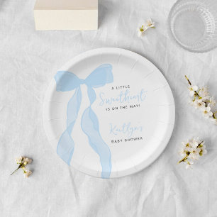 Kleine Süße Elegante Blaue Schleife Baby Shower Pappteller