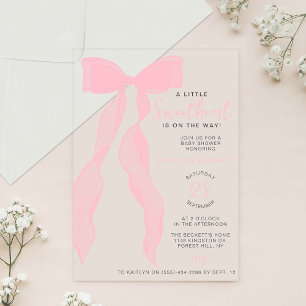 Kleine Süße Elegante Rosa Schleife Baby Shower Acryleinladungen