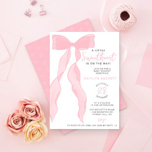 Kleine Süße Elegante Rosa Schleife Baby Shower Einladung