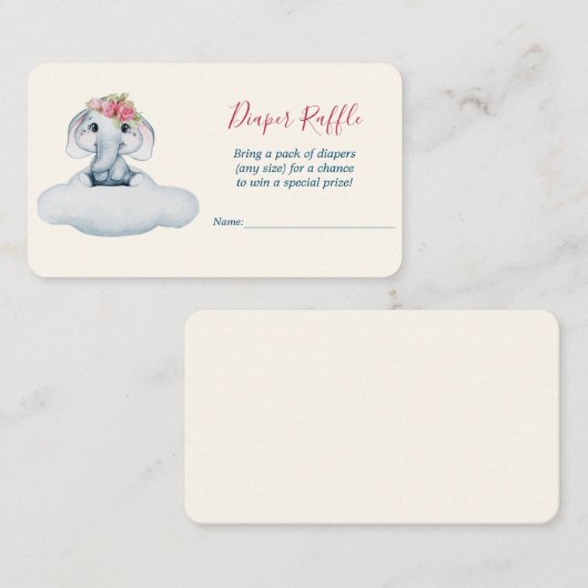 Kleine Süsse Elephant Diaper Raffle Begleitkarte (Vorne/Hinten)