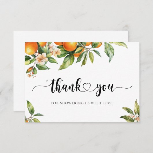 Kleine Süsse Grünpflanzen Citrus Orange Babydusche Dankeskarte (Vorne/Hinten)