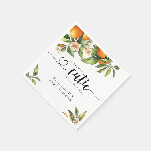 Kleine Süsse Grünpflanzen Orange Babydusche Serviette (Ecke)