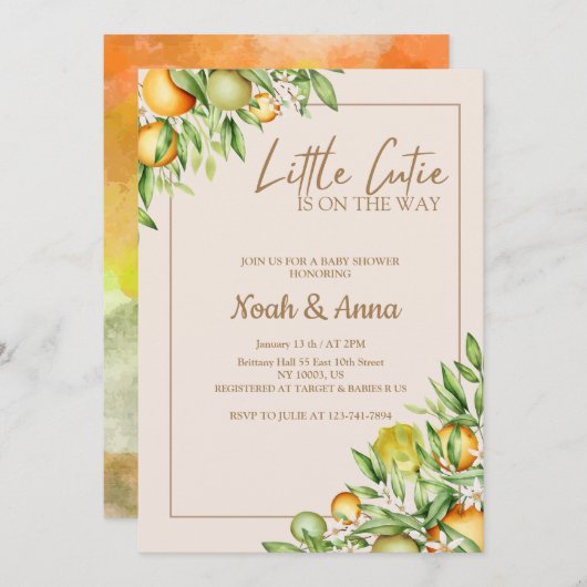 Kleine Süsse ist auf dem Weg Babydusche Einladung (Vorne/Hinten)