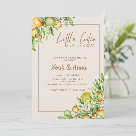 Kleine Süsse ist auf dem Weg Babydusche Einladung (Stehend Vorderseite)