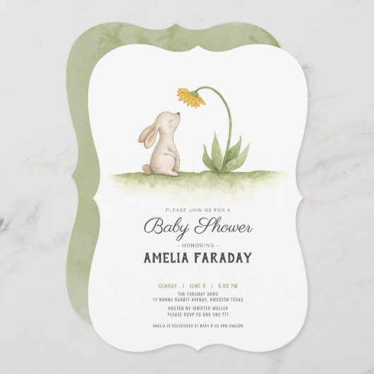 Kleine, süße Kaninchendusche Einladung (Vorne/Hinten)