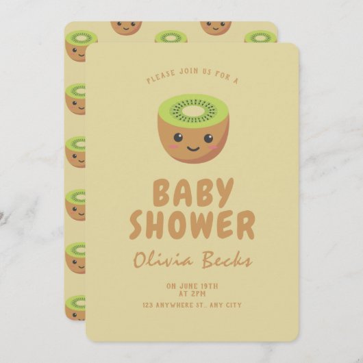 Kleine Süsse Kiwi Babydusche Einladung (Vorne/Hinten)