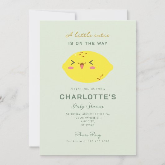 Kleine Süsse Lemon Citrus Baby Dusche Einladung (Vorderseite)