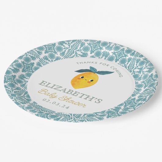 Kleine Süsse Lemon Citrus Baby Dusche Pappteller (Schrägansicht)