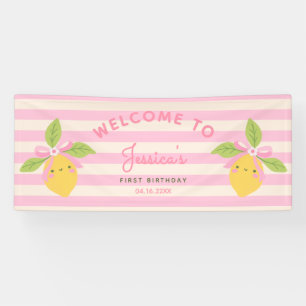 Kleine Süße Lemon Pink 1. Geburtstag WILLKOMMEN Banner
