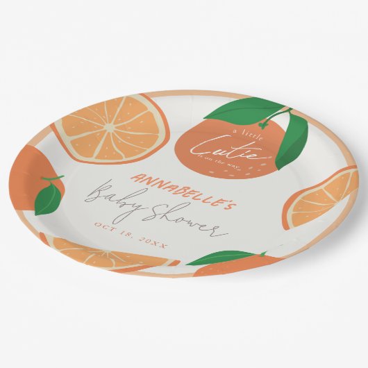 Kleine Süsse Moderne Orange Babydusche Pappteller (Schrägansicht)