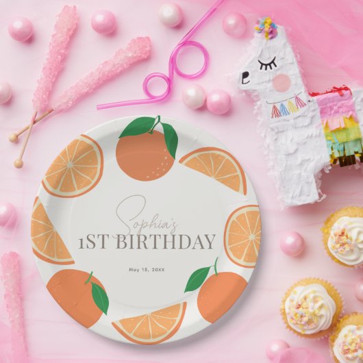 Kleine Süsse Modernes Orange & Orange Slice Geburt Pappteller (Party)