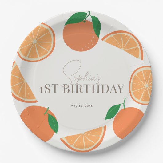 Kleine Süsse Modernes Orange & Orange Slice Geburt Pappteller (Vorderseite)