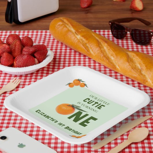 Kleine Süsse Orange 1. Geburtstag Pappteller (Picknick)