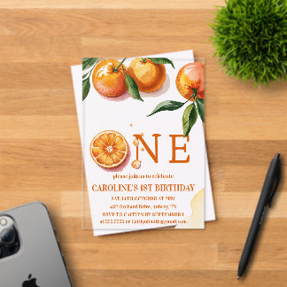 Kleine Süsse Orange 1. Geburtstag Party Einladung