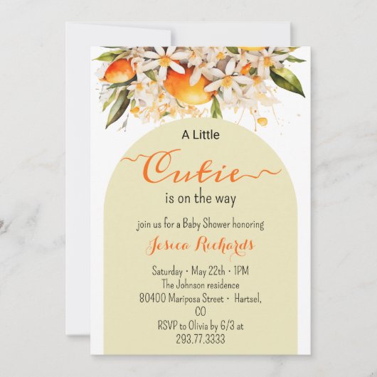 Kleine Süsse Orange Baby Duwer Citrus Mandarinen Einladung (Vorderseite)