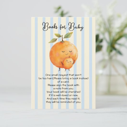 Kleine Süsse Orange Baby Shower Books für Baby Einladung (Stehend Vorderseite)