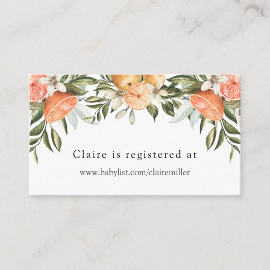 Kleine Süsse Orange Baby Shower Registry Begleitkarte (Vorderseite)