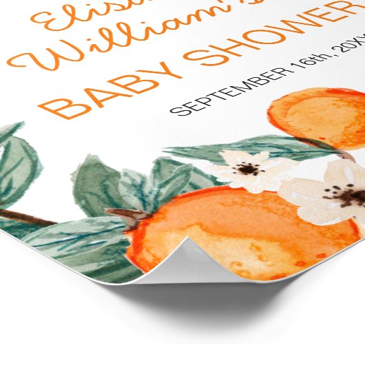 Kleine Süsse Orange Babydusche Begrüßungszeichen Poster (Ecke)