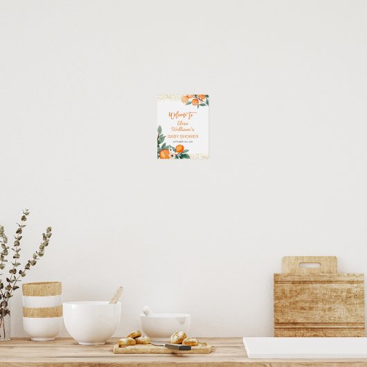 Kleine Süsse Orange Babydusche Begrüßungszeichen Poster (Küche)
