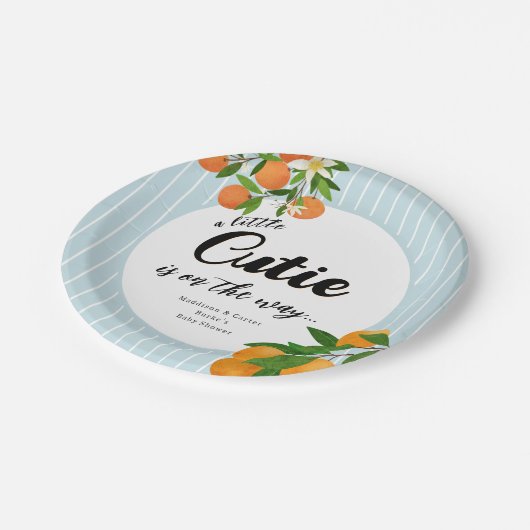 Kleine Süsse Orange Babydusche - Bio Markt Pappteller (Schrägansicht)