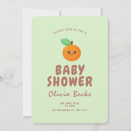 Kleine Süsse Orange Babydusche Einladung (Vorderseite)