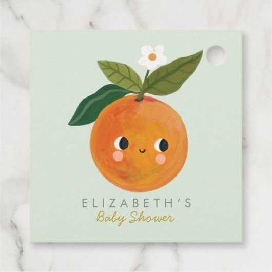 Kleine Süsse Orange Babydusche Geschenkanhänger (Rückseite)