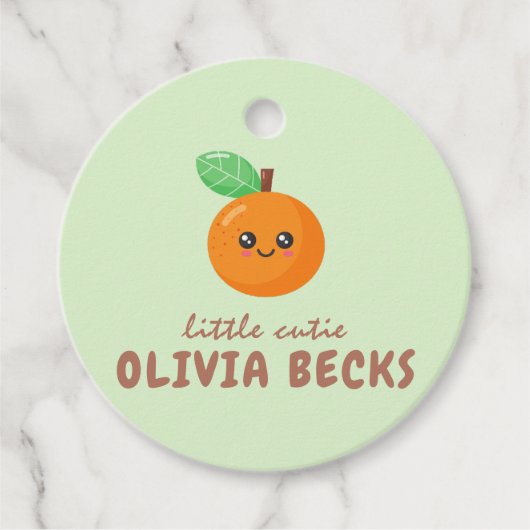 Kleine Süsse Orange Babydusche Geschenkanhänger (Vorderseite)