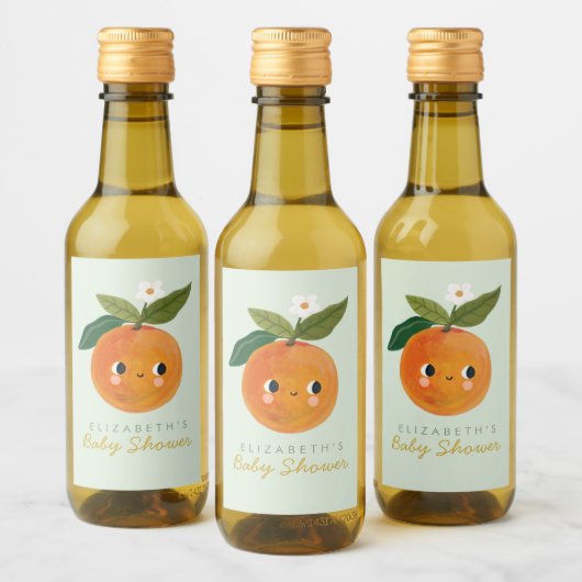 Kleine Süsse Orange Babydusche Weinetikett (Flaschen)