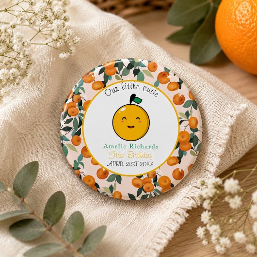 Kleine Süsse Orange Citrus 1. Geburtstag Button