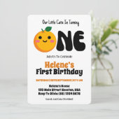 Kleine Süsse Orange Citrus 1. Geburtstag Einladung (Stehend Vorderseite)